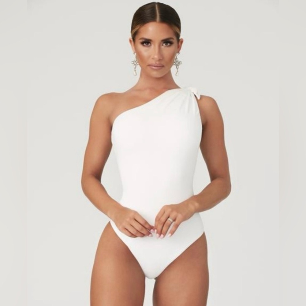 Meshki White One-Shoulder Bodysuit